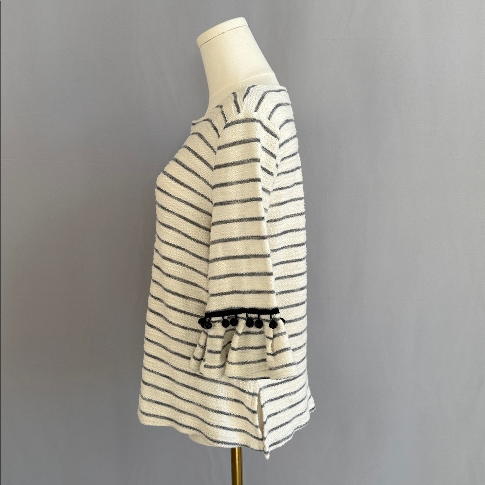 Doe & Rae Cream and Black Striped Ruffle Sleeve Top - Picture 8 of 13